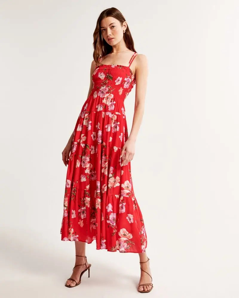 Vestido A&F maxi com corpete franzido